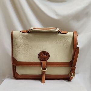 Dooney & Bourke Classic Tan and Cream Pebble Leather Briefcase